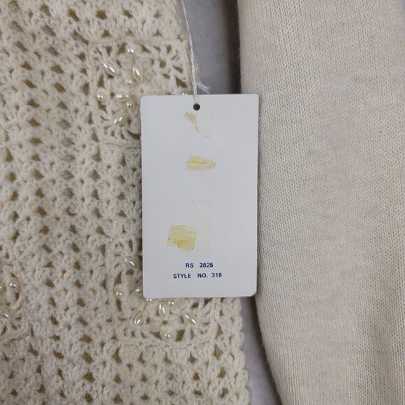 Robert Scott Seed Pearl Beaded Crochet Cardigan Large Ivory Lambswool Acrylic - Picture 8 of 10